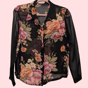 Jones New York Black Floral Blouse
